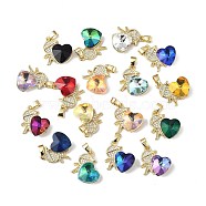 Real 18K Gold Plated Rack Plating Brass Micro Pave Clear Cubic Zirconia Pendants, with Glass, Long-Lasting Plated, Cadmium Free & Lead Free, Boy with Heart Charm, Mixed Color, 19.5x18x7.5mm, Hole: 5.5x3.5mm(KK-C015-21G)