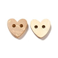Carved 2-hole Basic Sewing Button Shaped in Heart, Coconut Button, Tan, 10x10mm(NNA0YZA)