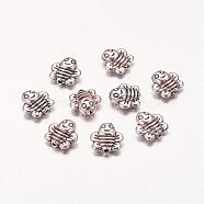 Zinc Alloy Beads, Lead Free & Cadmium Free, 3D Bees, Antique Silver, 9x9x4mm, Hole: 1mm(X-PALLOY-ZN29435-AS-FF)