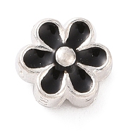 925 Sterling Silver Beads, with Enamel, Flower, Black, 5x6x3mm, Hole: 1mm(STER-F056-01S-03)