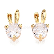 Brass Micro Pave Clear Cubic Zirconia Charms, Rabbit, Real 18K Gold Plated, 12.5x6.5x10mm, Hole: 2mm(KK-T073-24G)