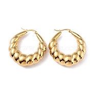 304 Stainless Steel Hoop Earrings, Croissant Earrings, Hypoallergenic Earrings, Textured, Real 24K Gold Plated, 43x40x11.5mm, Pin: 0.7x1mm(EJEW-A059-01G)