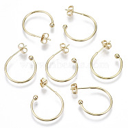 Brass Half Hoop Earrings, Stud Earring, Nickel Free, with Ear Nuts and 925 Sterling Silver Pins, Real 18K Gold Plated, 21~24.6x20~22x3mm, Pin: 0.7mm(KK-R112-041A-NF)