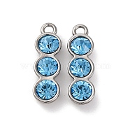 304 Stainless Steel Pendants, with Glass, Faceted, Pea, Sky Blue, 21x6x4.5mm, Hole: 2mm(STAS-R005-06P-01)