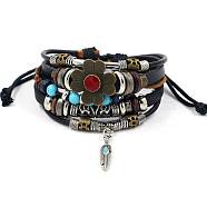 Fashionable multi-layer alloy beaded turquoise woven bracelet with simple butterfly decoration leather bracelet(AO9489-2)