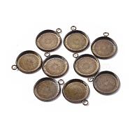 304 Stainless Steel Pendant Cabochon Settings, Plain Edge Bezel Cups, Flat Round, Antique Bronze, Tray: 10mm, 14.5x12x2mm, Hole: 2mm(STAS-E145-02C-AG)