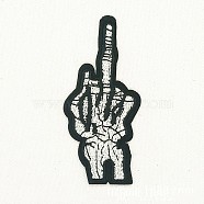 Computerized Embroidery Cloth Iron on/Sew on Patches, Costume Accessories, Skull Hand, White, 8.8x4.2cm(DIY-F034-D08)