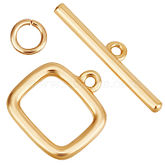 10 Sets Brass Toggle Clasps, Nickel Free, Rectangle, Real 18K Gold Plated, 20mm long, Bar: 22x4.5x2mm, hole: 1.4mm, Jump Ring: 5x1mm, Inner Diameter: 3mm, Rectangle: 14x14x2mm, Hole: 1.2mm(KK-BBC0015-84)