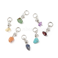7Pcs 7 Styles Chakra Natural & Synthetic Mixed Stone Chips Alloy Pendants, Natural Green Aventurine & Garnet & Red Aventurine & Lapis Lazuli & Amethyst & Citrine, Synthetic Turquoise, Star Charm, 20mm, Stone: 3~9.5x5~8mm, Star: 6x6x3mm, Hole: 5.6mm, 1pc/style(PALLOY-JF01778-02)