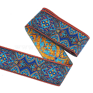 Ethnic 5M Style Embroidery Polycotton Ribbons, Jacquard Ribbon, Tyrolean Ribbon, Garment Accessories, Leaf Pattern, Marine Blue, 1-7/8~2 inch(49~50mm), about 5m/Bag(OCOR-FG0001-42C)