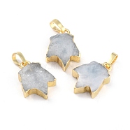 Natural Aquamarine Pendants, with Golden Brass Findings, Leaf, 18~18.5x13x5~5.5mm, Hole: 5.5x3.5mm(G-B012-11G-01)