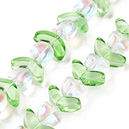 Electroplate Transparent Glass Beads Strands, Tulip, Clear AB, 6.5~9x9~14x4~5.5mm, Hole: 1mm, about 29pcs/strand, 15.71''(39.9cm)(LAMP-H061-02G)