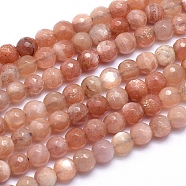 Natural Sunstone Beads Strands, Round, Faceted, Grade A, 6mm, Hole: 1mm, about 66pcs/strand, 15.3 inch(39cm)(G-K224-10-6mm)