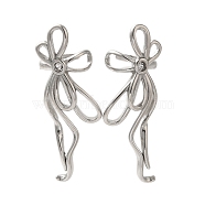 304 Stainless Steel Bowknot Cuff Earrings, with Clear Cubic Zirconia, Stainless Steel Color, 44x18mm(EJEW-C113-02P)