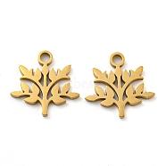 Ion Plating(IP) 316 Surgical Stainless Steel Charms, Laser Cut, Leaf Charms, Real 18K Gold Plated, 11.5x12x1mm, Hole: 1.6mm(STAS-Q314-08G)