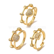 Adjustable Brass Micro Pave Cubic Zirconia Rings for Women, Long-Lasting Plated, Cadmium Free & Lead Free, Real 18K Gold Plated, Mixed Shapes, 11~14.5mm, Inner Diameter: 17mm(RJEW-G325-03G)