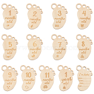 Baby Newborn Announcement Sign, Baby Growth Milestone Sign, Wooden Baby Monthly Milestone Cards, Photographic Prop, Footprint with Index Message & One to Twelve Months, Moccasin, 110x75x3mm, 13pcs/set(AJEW-WH0258-270)