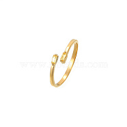 Golden Stainless Steel Cuff Ring, with Glass, Rectangle, Gold, Inner Diameter: 20mm(MM8912-7)