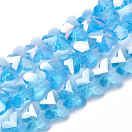 Electroplate Glass Beads, AB Color Plated, Faceted, Butterfly, Deep Sky Blue, 12x14.5x7.5mm, Hole: 1mm(EGLA-Q091-14mm-B11)