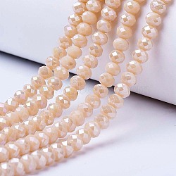 Electroplate Glass Beads Strands, Opaque Solid Color, AB Color Plated, Faceted, Rondelle, Antique White, 3.5x3mm, Hole: 0.4mm, about 123~127pcs/strand, 13.7~14.1 inch(35~36cm)(EGLA-A034-P3mm-B02)