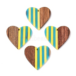 Epoxy Resin & Walnut Wood Pendants, Geometric Charms, Heart, 37.5x39x3.5mm, Hole: 2mm(RESI-N039-121V)