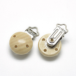 Dyed Wood Baby Pacifier Holder Clips, with Iron Clips, Navajo White, 48x29x19mm, Hole: 13.5x5mm(X-WOOD-Q025-05)