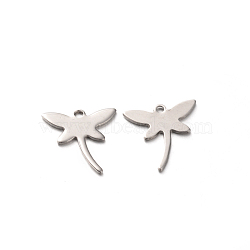 Tarnish Resistant 201 Stainless Steel Dragonfly Charms, Stainless Steel Color, 11.5x11.5x0.5mm, Hole: 1mm(STAS-E088-04)