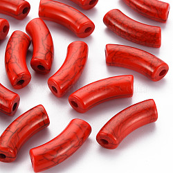 Opaque Crackle Acrylic Beads, Curved Tube, FireBrick, 36x13.5x11.5mm, Hole: 4mm, about 148pcs/500g(MACR-S372-001N-009)