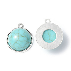 Resin Imitation Turquoise Pendants, with Rack Plating Tibetan Style Alloy Settings, Lead Free & Cadmium Free & Nickel Free, Dome/Semi Sphere Charm, Antique Silver, 21x18x8mm, Hole: 1.6mm(PALLOY-M203-23AS-A)