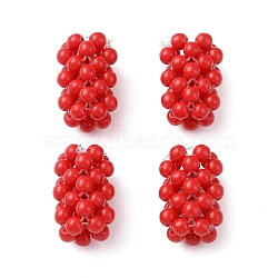 Normal Glass Beads, Seed Bead Braided Column, Dark Red, 10.5x10.5x20mm, Hole: 5.5x5mm(GLAA-K059-02)
