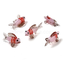 Handmade Lampwork Home Decorations, 3D Fish Ornaments for Gift, Misty Rose, 30~37x13.5~15.5x18~19mm(LAMP-K039-12)