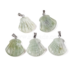 Natural New Jade Pendants, Shell Shaped Charms with Platinum Plated Metal Snap on Bails, 24.5x20.5~21x5.5~6mm, Hole: 2x5.5mm(G-T138-208D)