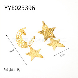 Stylish Stainless Steel Star Moon Dangle Stud Earrings, Asymmetrical Earrings for Women, Real 18K Gold Plated, 2.01x0.91 inch(5.1x2.3cm)(WQ3777-3)