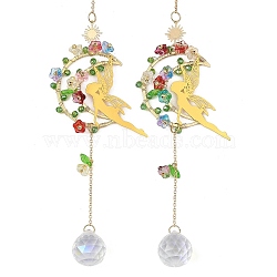 Stainless Steel Moon Fairy Suncatchers, Glass Rainbow Maker Prism Hanging Ornament with Acrylic Flower Beads, for Window & Home Decor, Golden, 240mm(HJEW-JM04999)