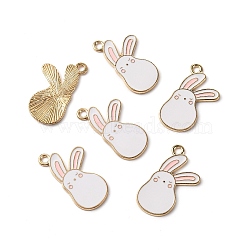 Alloy Enamel Pendants, Light Gold, Rabbit, White, 30.5x19x1mm, Hole: 2.5mm(ENAM-CJC0011-20LG)