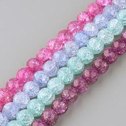 Synthetic Crackle Quartz Beads Strands, Round, Dyed, Mixed Color, 14mm, Hole: 1mm, about 28pcs/strand, 15.7 inch(GLAA-S134-14mm-M)