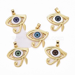 Brass Pendants, Real 18K Gold Plated, Long-Lasting Plated, with Resin Cabochons, Eye, Mixed Color, 29.5x29.50x7.5mm, Hole: 3.5x5mm(ZIRC-J025-70G)