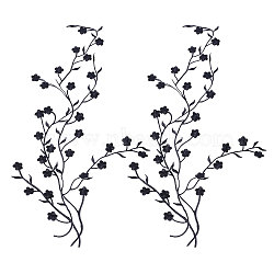 Plum Blossom Shape Appliques, Embroidery Thread Sew on Hot Melt Glue Blankets Cloth Patches, Costume Accessories, Black, 460x145x1mm(PATC-WH0007-11B)