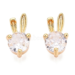 Brass Micro Pave Clear Cubic Zirconia Charms, Rabbit, Real 18K Gold Plated, 12.5x6.5x10mm, Hole: 2mm(KK-T073-24G)