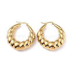 Ion Plating(IP) 304 Stainless Steel Hoop Earrings, Croissant Earrings, Hypoallergenic Earrings, Textured, Real 24K Gold Plated, 43x40x11.5mm, Pin: 0.7x1mm(EJEW-A059-01G)