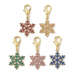 Christmas Sonwflake Alloy Enamel Pendant Decorations, with Zinc Alloy Lobster Claw Clasps, Mixed Color, 41mm(HJEW-JM01511)