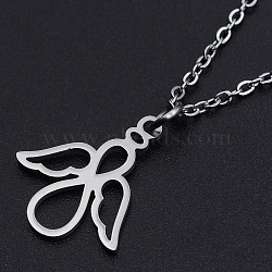 201 Stainless Steel Pendant Necklaces, with Cable Chains and Lobster Claw Clasps, Angel, Stainless Steel Color, 15.74 inch(40cm), 1.5mm(NJEW-S105-JN571-40-1)