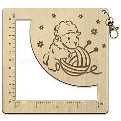 Wooden Square Frame Crochet Ruler, Knitting Needle Gauge, Sheep, 13x13x0.5cm(DIY-WH0537-004)