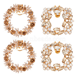 4Pcs 2 Styles Alloy & Glass Shoe Buckle Clips, Detachable Shoe Decoration, Wreath & Rectangle, Light Gold, 53.5~56.5x50.5~56.5x7.5~10.5mm, 2pcs/style(AJEW-FG0003-07)