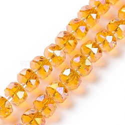 Transparent Electroplate Glass Beads Strands, AB Color Plated, Faceted, Rondelle, Orange, 7.5x5mm, Hole: 1.4mm, about 80pcs/strand, 22.83''(58cm)(GLAA-E036-01A)