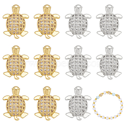 12Pcs 2 Colors Rack Plating Brass Micro Pave Clear Cubic Zirconia Beads, Turtle, Long-Lasting Plated, Cadmium Free & Lead Free, Mixed Color, 11.7x8.8x4mm, Hole: 0.8mm, 6pcs/color(KK-WR0001-61)