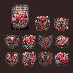 10Pcs 10 Styles Butterfly & Rose PET Decorative Stickers, for Scrapbooking, Travel Diary Craft, Red, Packing: 161x96x3mm, Sticker: 1pc/style(PW-WG90251-01)