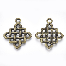 Tibetan Style Alloy Pendants, Cadmium Free & Lead Free, Knot, Antique Bronze, 25x21x1.5mm, Hole: 2mm, about 740pcs/1000g(TIBE-Q092-05AB-RS)