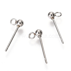 Original Color 304 Stainless Steel Ball Post Stud Earring Findings, with Loop, Stainless Steel Color, 15x6x3mm, Hole: 1.7mm, Pin: 0.5mm(STAS-C018-23P-03)