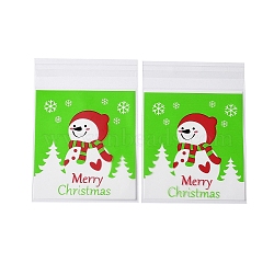 Christmas Theme Plastic Bakeware Bag, with Self-adhesive, for Chocolate, Candy, Cookies, Square, Lawn Green, 130x100x0.2mm, about 100pcs/bag(OPP-Q004-04I)